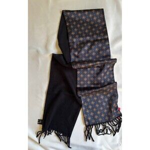 VINTAGE Silkroad Scarf Navy Geometric Design REAL Silk And Wool